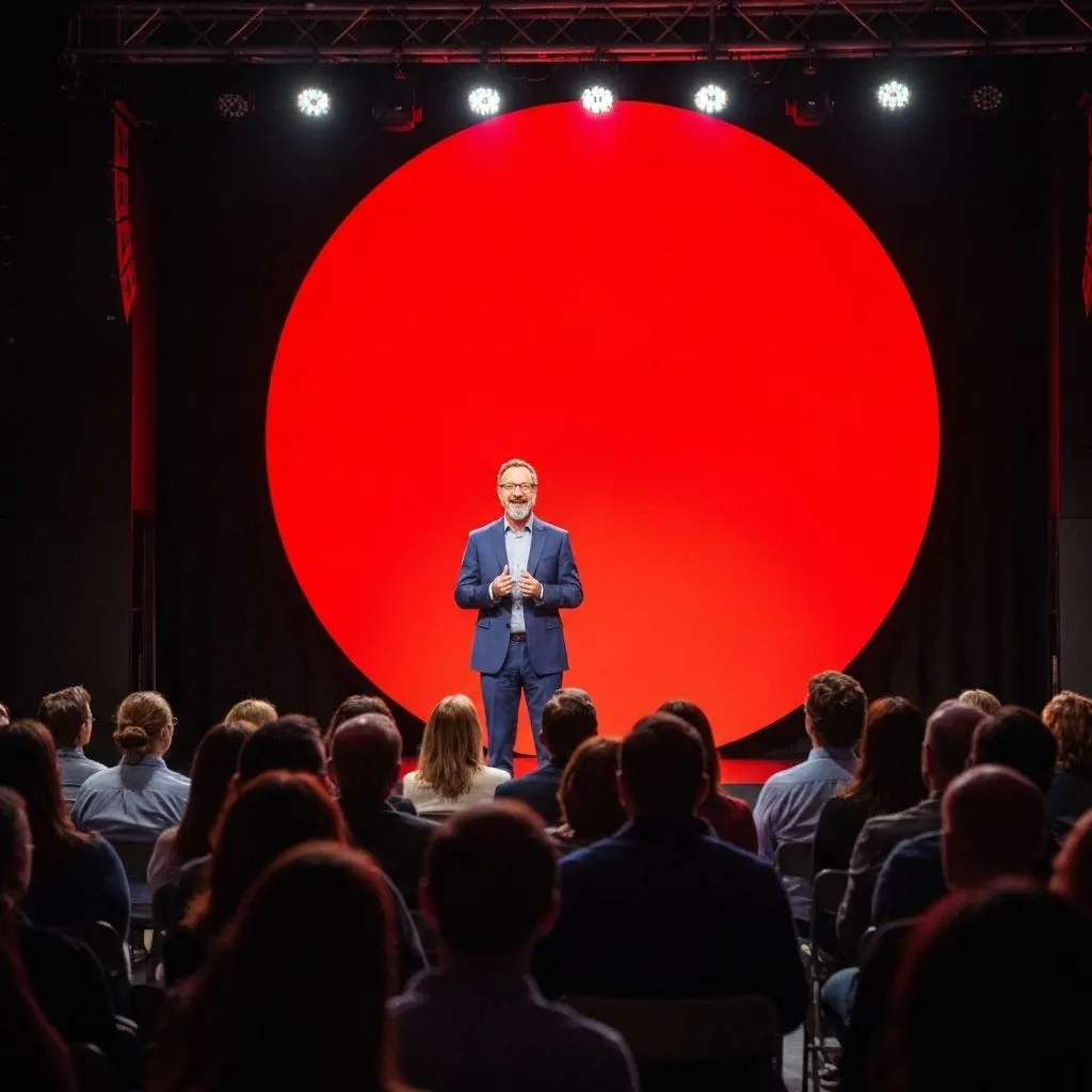 TED talk style speaker inspiring audience
